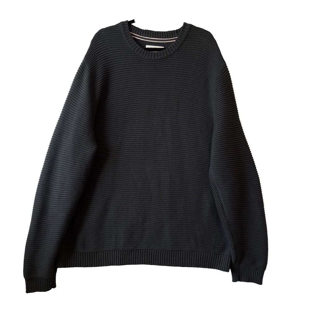 Sun & Stone Slate Black Ottoman Ribbed Knit Sweater XXL Crewneck Pullover Casual